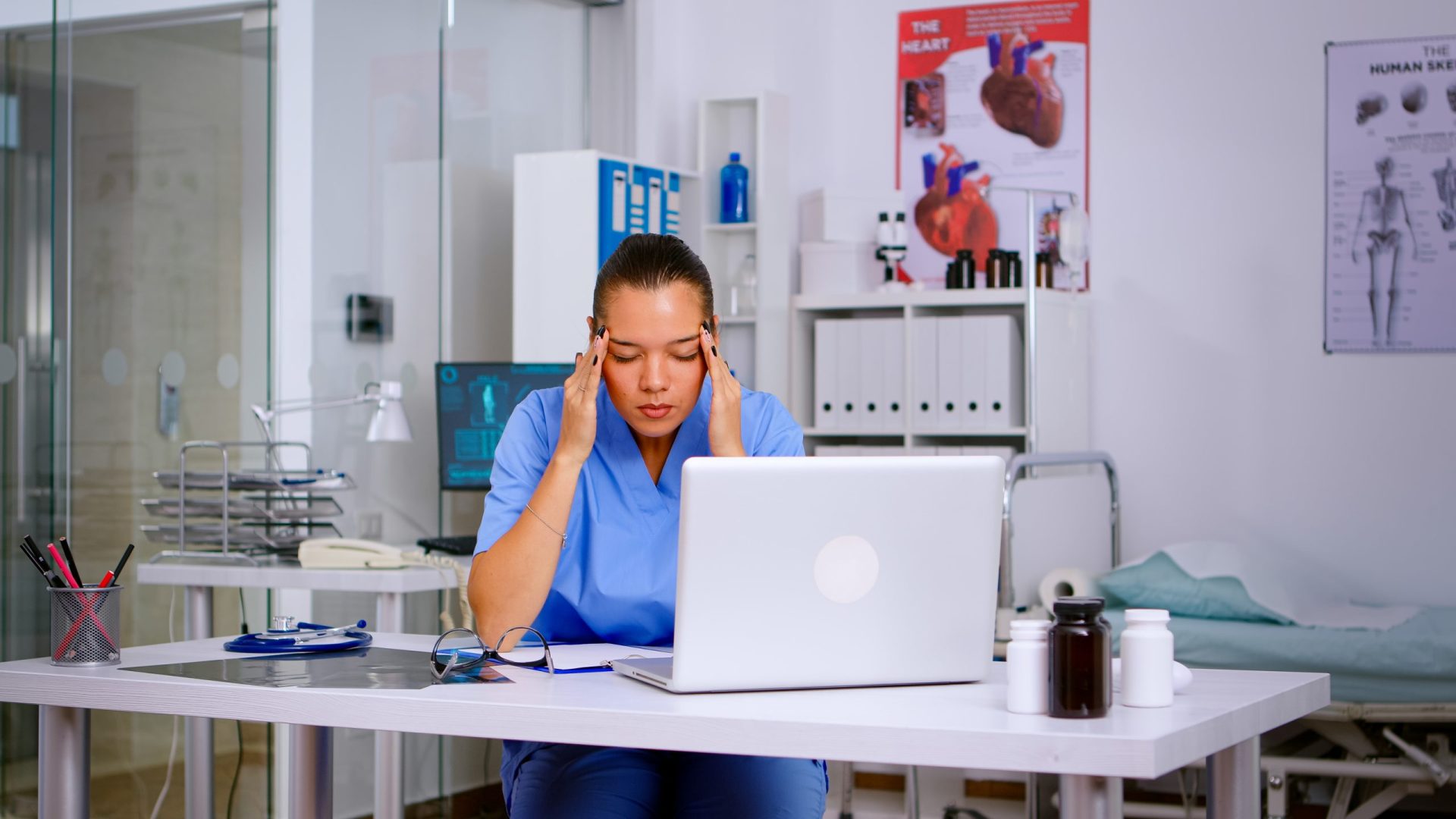 Tired medical assistant with headache taking off the glasses and relaxing after working at laptop in hospital clinic. Exhausted therapist in medicine uniform taking break resting eyes SSUCv3H4sIAAAAAAAACjRSTW/bMAz9K4bOUSZLtizlNnQddtkHMAw7LENB03Ss1rECWe5QFPnvo532RkqPj3yPfBUtzAHF4VWEcVzmnCCHOImD2olEU0dpC5+TsWqLqAs5pgDjlrWQcZjgTOIwLeN43Yk5Q15mmpmRM4RMJ4Zv+XurP6/ruziILwRjHhASffjKvMikTLC0/PW9fSTMs7ju3sH33YK32d4xP3GIcdwVd3Ec6US74tcUninNIb8UlFFc/+4EnGjCl3UYnibRSLDN9kc470rnfCt70/eyUqWXvkUt0WDXO9tXdWO4kyHVoda1JNMoWVUMa3WFstbKuEYjkPUMa3XdUF+iRK1AViWR9CUoqdE4o2voyw4Z5pT1mqukrpFkZdtWQkdKYtuWZafrnrxlmK7AACkre1d7WXkH0lulpPONotKjRwDB4p7+ZUrnN6th6UJcXX6ObCQ/Gn68pIBhOt0QMQ/rOtnQuEw5sSuCm40xXqAdeYM9l9FODDDPDOjeHq68Rb6LeL6RTDGvBq6VHS+Xo5IFukY566ypG+/c6tvtDIbAhWujtZJDfArd27iB+YVFdsRpJ621FduGRjqjUKrS2obtQWo0ky2XMUKXV3Vc2cd03i4iwcz6Nwms+AJ5WM/kcDyW++J3TE8svPgxxBzn45Eb7IvP93wrKUxQfFvSTBvwU5w4+Kgq86Aa7ZSpq4c7XVd7Yzi1+8fLSVz/AwAA//8DAAUkZvgmAwAA